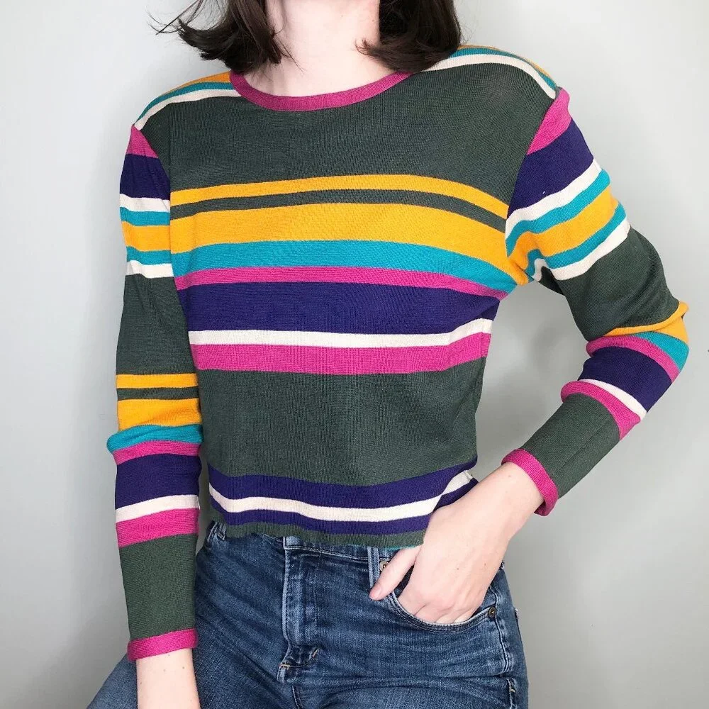 Vintage Missoni Knit Sweater Cropped Distressed Long Sleeve Blouse Top Shirt - Picture 1 of 8